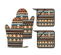 Native American Pattern Printed Kitchen Set with Heat Resistant Oven Gloves & Non-Slip Pot Holders for Daily Cooking