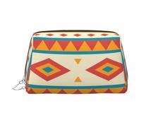 Native American-Pattern Printed Makeup Bag for Women Portable Leather Make up Bag Travel Cosmetic Bags Organizer, Silver Zipper