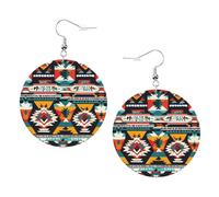 Native American Pattern Printed Round Earrings For Women, 1 Pair Lightweight Leather Pierced Earrings Set Trendy Jewelry Gifts For Women Girls