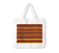 Native American Pattern Printing Fluffy Shoulder Bag Ladies Plush Underarm Bag Tote Bag Furry Purse Handbag For Work Travel, White, One Size