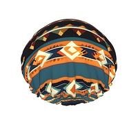 Native American Pattern Reusable Shower Cap,Double Layer Water Shower Non Wetting Hair Cap,Large Size For All Hair Lengths