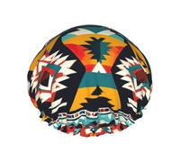 Native American Pattern Shower Cap For Women, Elastic And Reusable,Double Waterproof Layers Bathing Hat