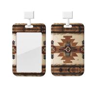 Native American Patterns ABS ID Badge Holder with Lanyard, Slide Cover Waterproof Anti-Fouling, Durable for Work - Events