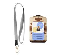 Native American Patterns Card Badge Leather Holder.Leather ID Badge Holder with Lanyard, Double-Sided Print Card Case for Office Work