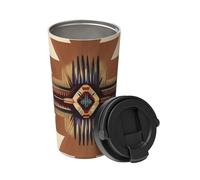 Native American Patterns Carry Insulated Coffee Mug.500 ml capacity,Stainless steel travel mug with leak-proof lid and concealed handle.