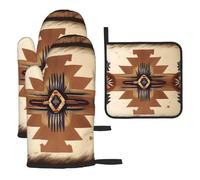 Native American Patterns Oven mittens and pot rack 3-piece set, kitchen oven mittens, suitable for cooking, outdoor grilling, etc.