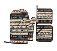 Native American Patterns Oven Mitts and Pot Holders Sets 4Pcs Heat Resistant Oven Gloves Potholders Set Extra Long Non-Slip Kitchen Gloves Hot Pads for Cooking Baking BBQ