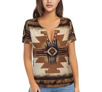 Native American Patterns Pattern Sexy V-Neck Printed Short T-Shirt, Travel Portable Fitness Clothes, Home and Outdoor wear, Black, M