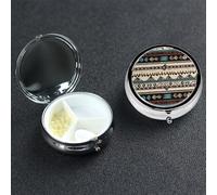 Native American Patterns Pill Box 3 Compartment Round Metal Pill Case for Purse & Pocket, Portable Medicine Organizer Travel Pillbox Daily Pill Container Holder to Hold Vitamins, Fish Oil