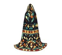 Native American Patterns Print Hooded Cape Medieval Costume Unisex Renaissance Cloak Robe for Halloween Cosplay Party, Black, Medium
