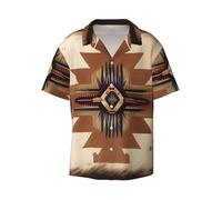 Native American Patterns Print Mens Hawaiian Shirts Short Sleeve Casual Button Down Beach Shirt,for Tropical Vacation, Black, XL