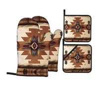 Native American Patterns Print Oven Mitts & Pot Holders Set of 4 â€“ Non-Slip Mitts High Heat Hot Pads for Kitchen Cooking