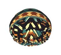 Native American Patterns Print Reusable Shower Cap for Women, Double Waterproof Layers Bath Hat, Quick Dry Bath Hair Cap