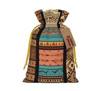 Native American Patterns Printed Christmas Drawstring Bags Reusable Bag for Christmas Party Xmas Gift Wrapping, Yellow Ribbon, S