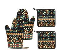 Native American Patterns Printed Kitchen Set with Heat Resistant Oven Gloves & Non-Slip Pot Holders for Daily Cooking