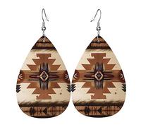 Native American Patterns Prints Leather Teardrop earrings Pendant Stylish and light Lightweight Dangle for Women Girls, One Size, Leather, No Gemstone