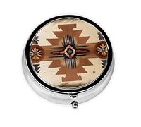 Native American Patterns Round Pill Box. Portable Daily Medication Organizer, Travel-Friendly Design.