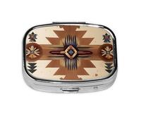 Native American Patterns Square Pill Box Lightweight and Portable, with 2 Plastic Inserts, Suitable for Carrying in Pockets or Wallets.