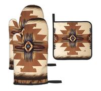 Native American Patternsoven Glove And Pot Holder 3 Piece Set, &Heat Resistant And Insulated Kitchen Oven Gloves For Cooking.