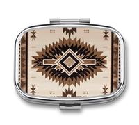 Native American Pill Box 2 Compartment Portable Travel Pill Case with Mirror Square Metal Medicines Storage Container Pocket Medicine Box to Hold Vitamins Fish Oil