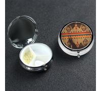 Native American Pill Box 3 Compartment Round Metal Pill Case for Purse & Pocket, Portable Medicine Organizer Travel Pillbox Daily Pill Container Holder to Hold Vitamins, Fish Oil
