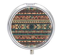 Native American Pill Box Case 3 Compartment Travel Medicine Pill Organizer 3X A Day Portable Vitamin Organizer with Mirror Small Pillbox for Purse & Pocket Cute Daily Medicine Container Metal Vitamin
