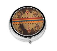 Native American Pill Case with Mirror Retro 3 Compartment Pill Box Small Pill Organizer for Purse or Pocket Decorative Metal Medicine Vitamin Organizer Unique Gifts