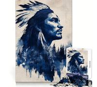 Native American Portrait with Forest Overlay 1000 Piece Jigsaw Puzzles for Adults Jigsaw Brain Play Relax Mind Sharp Edge Premium Gift (38x26cm)