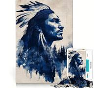 Native American Portrait with Forest Overlay 1000 Piece Jigsaw Puzzles for Adults Teenagers Logic Toy Relax Time Precision Cut (38x52cm)