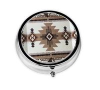 Native American Print Pill Box Purse Small Round Pill Case Decorative Box Metal Medicine Vitamin Pill Organizer for Pocket Or Purse