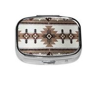 Native American Print Square Metal Pill Box Decorative Pill Case - Carry Your Meds in Style (Rectangular)