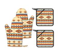 Native American Printed Kitchen Set with Heat Resistant Oven Gloves & Non-Slip Pot Holders for Daily Cooking