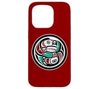 Native American Red Black Haida Art Otter Salmon Case for iPhone 15 Pro