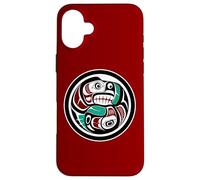 Native American Red Black Haida Art Otter Salmon Case for iPhone 16 Plus