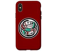Native American Red Black Haida Art Otter Salmon Case for iPhone X/XS