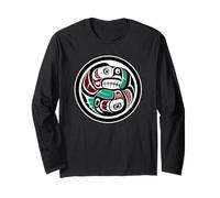 Native American Red Black Haida Art Otter Salmon Long Sleeve T-Shirt