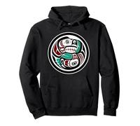 Native American Red Black Haida Art Otter Salmon Pullover Hoodie