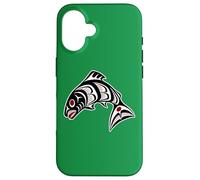 Native American Red Black Haida Art Salmon Case for iPhone 16