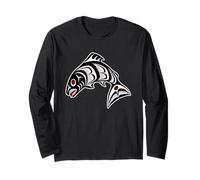 Native American Red Black Haida Art Salmon Long Sleeve T-Shirt