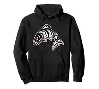 Native American Red Black Haida Art Salmon Pullover Hoodie