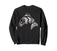 Native American Red Black Haida Art Salmon Sweatshirt