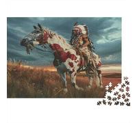 Native American Rider 1000 Piece Stress Relief Puzzle for Adults Warrior Riding Painted Steed Across Vast Plains Premium Sturdy Challenging Relaxation 52x38cm/1000pcs