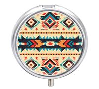 Native American Round Pill Box 3 Compartment Medicine Pill Organizer with Mirror Travel Small Pill Case Cute Vitamin Organizer Portable Daily Pill Container for Pocket Purse
