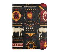Native American Seamless Pattern Buffalo Horses Sun Symbols Red Black and Yellow Leather Passport Holder Combo with Vaccine Card Slot Travel Passport Wallet Lightweight