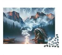 Native American Shaman 1000 Pieces Puzzle ForAdults Kids Beautiful View Native Campfire Home Decoration Decompression Jigsaw Gifts Challenging Puzzles Puzzle Game 52x38cm/1000pcs