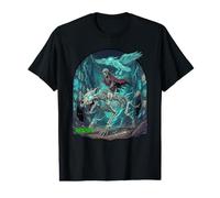 Native American Skeleton Riding a Wolf Heavy Metal Gothic Value Graphic T-Shirt