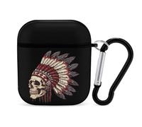 Native American Skull Earphone Case PC Bluetooth Headphone Case Compatible with Airpods 1/Airpods 2 Black-style