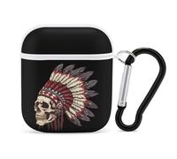 Native American Skull Earphone Case PC Bluetooth Headphone Case Compatible with Airpods 1/Airpods 2 White-style