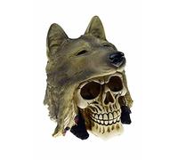 Native American Skull Figurine with Wolf Hat Gothic Decorative Sculpture
