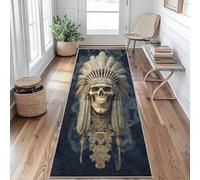 Native American Skull Runner Rug 66 x 200 cm Long Washable, Gothic Skeleton Runner Rug for Hallway Non Slip Carpet, Kitchen Entryway Hall Bedroom Decor, Soft Low Pile cI&v62